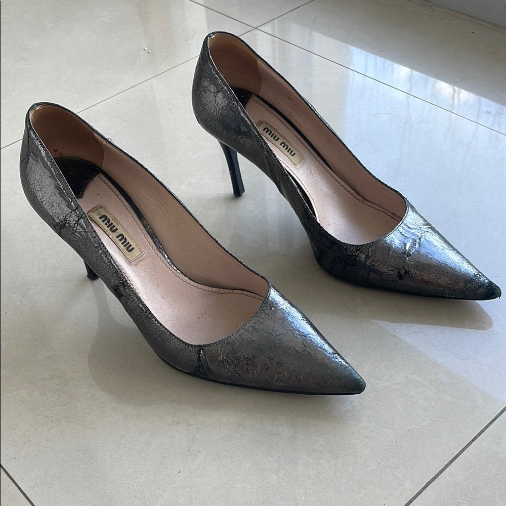 Miu Miu Silver Metallic Pointy Heels